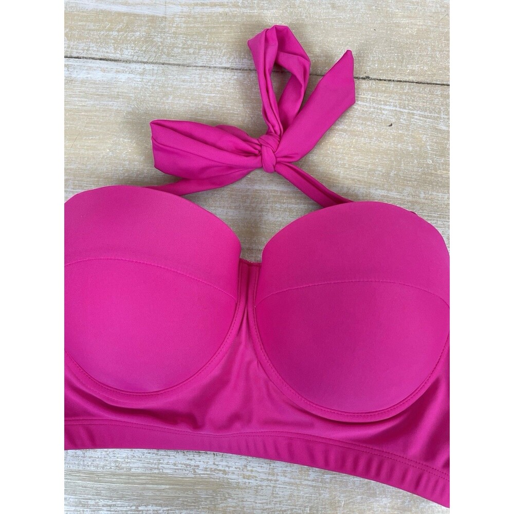 Bikini Swim Top Women Size L 12-14 Hot Pink Halter Straps - Picture 2 of 6